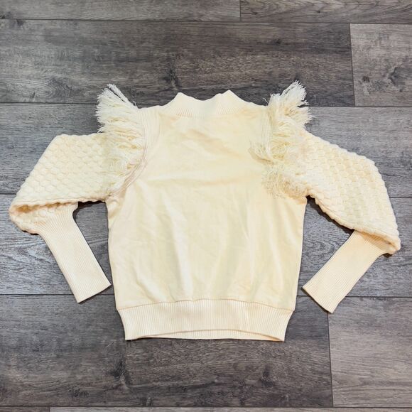 NWT Anthropologie Dolan Fringed Sweater Fringe Knit Ivory Pullover Textured XS - Picture 6 of 9